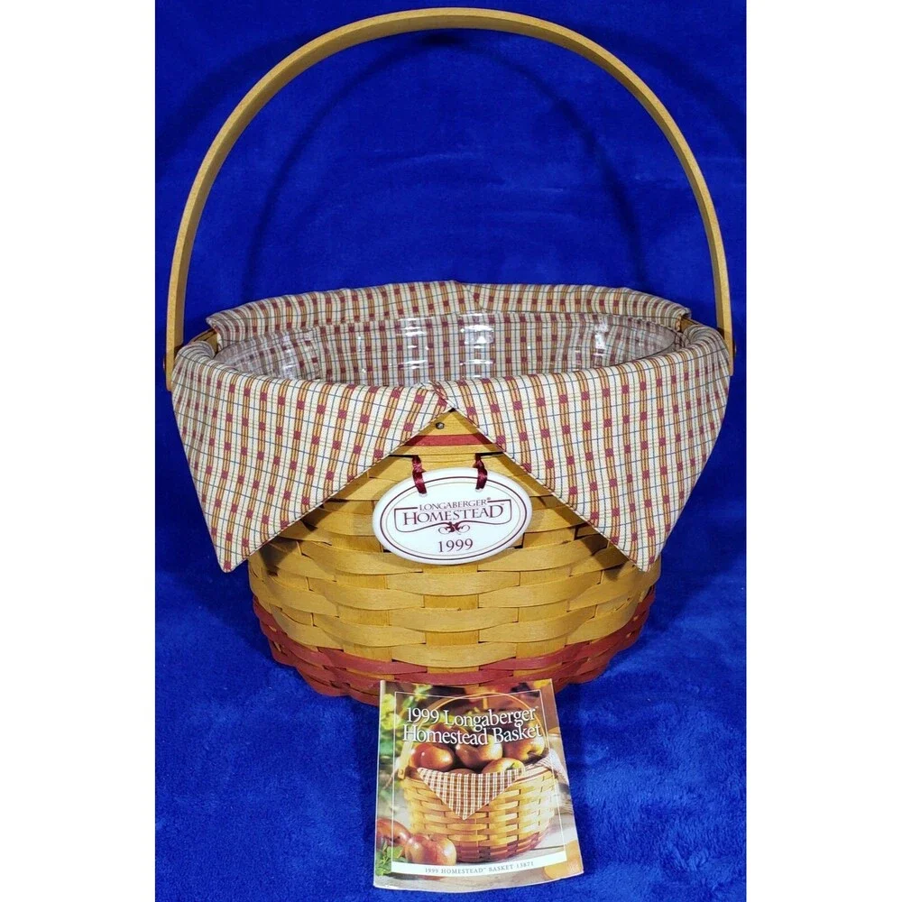 1999 Longaberger Homestead Basket #13871. COMBO: Liner, Tie-On, Protector